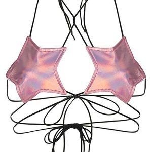 Shiny Metallic Star Strappy Rave Wrap Around Top